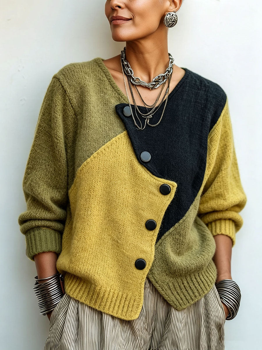 Verolyn asymmetric colour block knit jumper in green