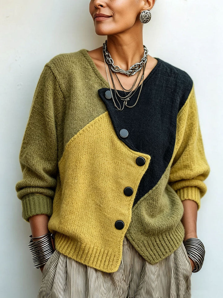 Verolyn asymmetric colour block knit jumper in green