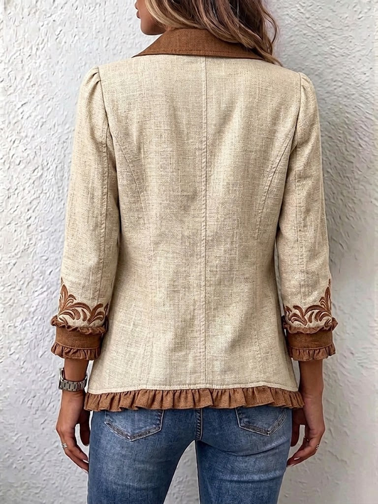 Verolyn camel vintage floral ruffle jacket – view 2
