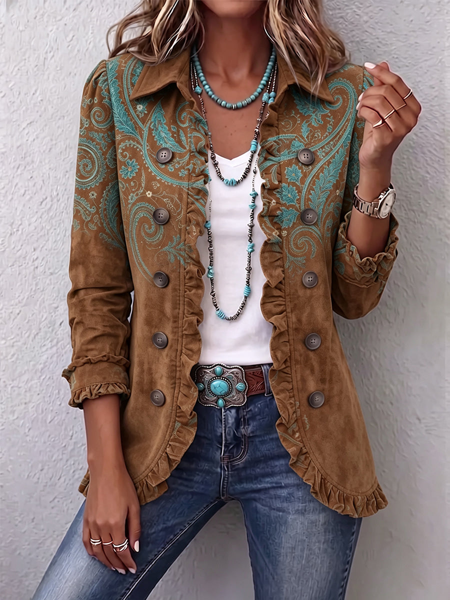 Verolyn brown paisley ruffle jacket in brown