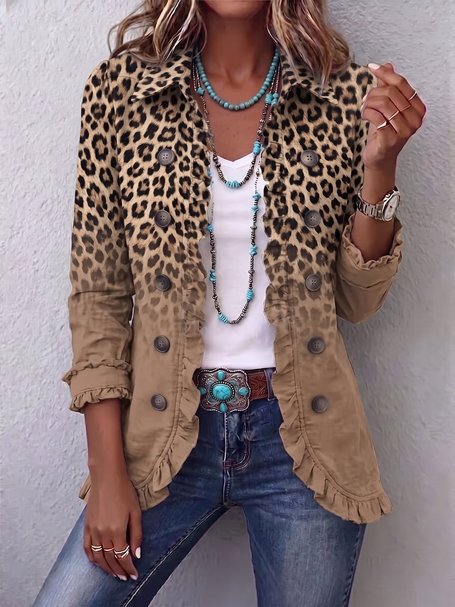 Verolyn camel ombré leopard ruffle jacket in camel