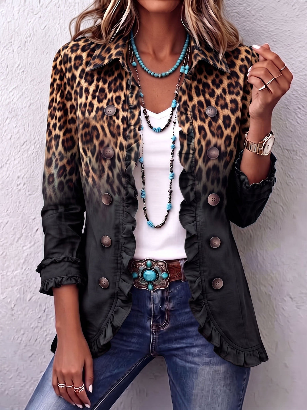 Verolyn charcoal ombré leopard blazer in charcoal