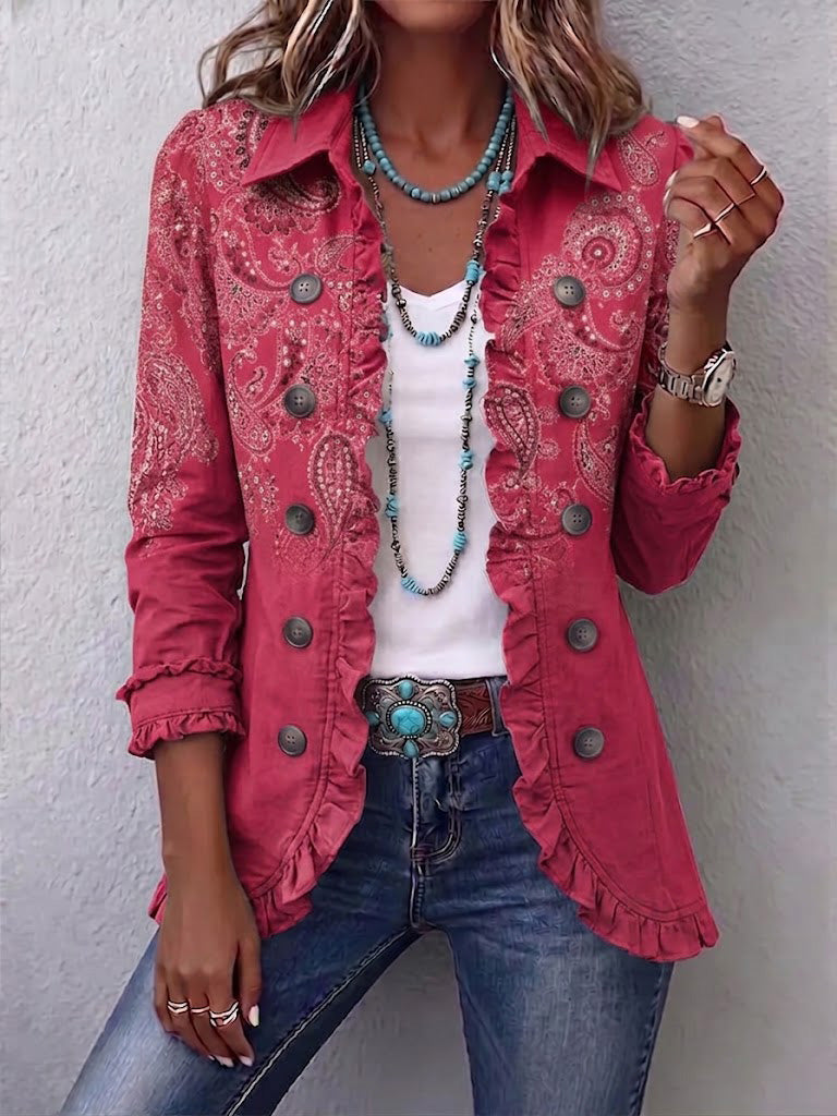 Verolyn dusty pink paisley ruffle jacket in dusty pink