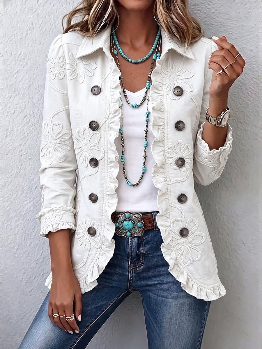 Verolyn ivory embroidered floral jacket in ivory