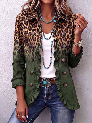 Verolyn ombré leopard blazer in dark green