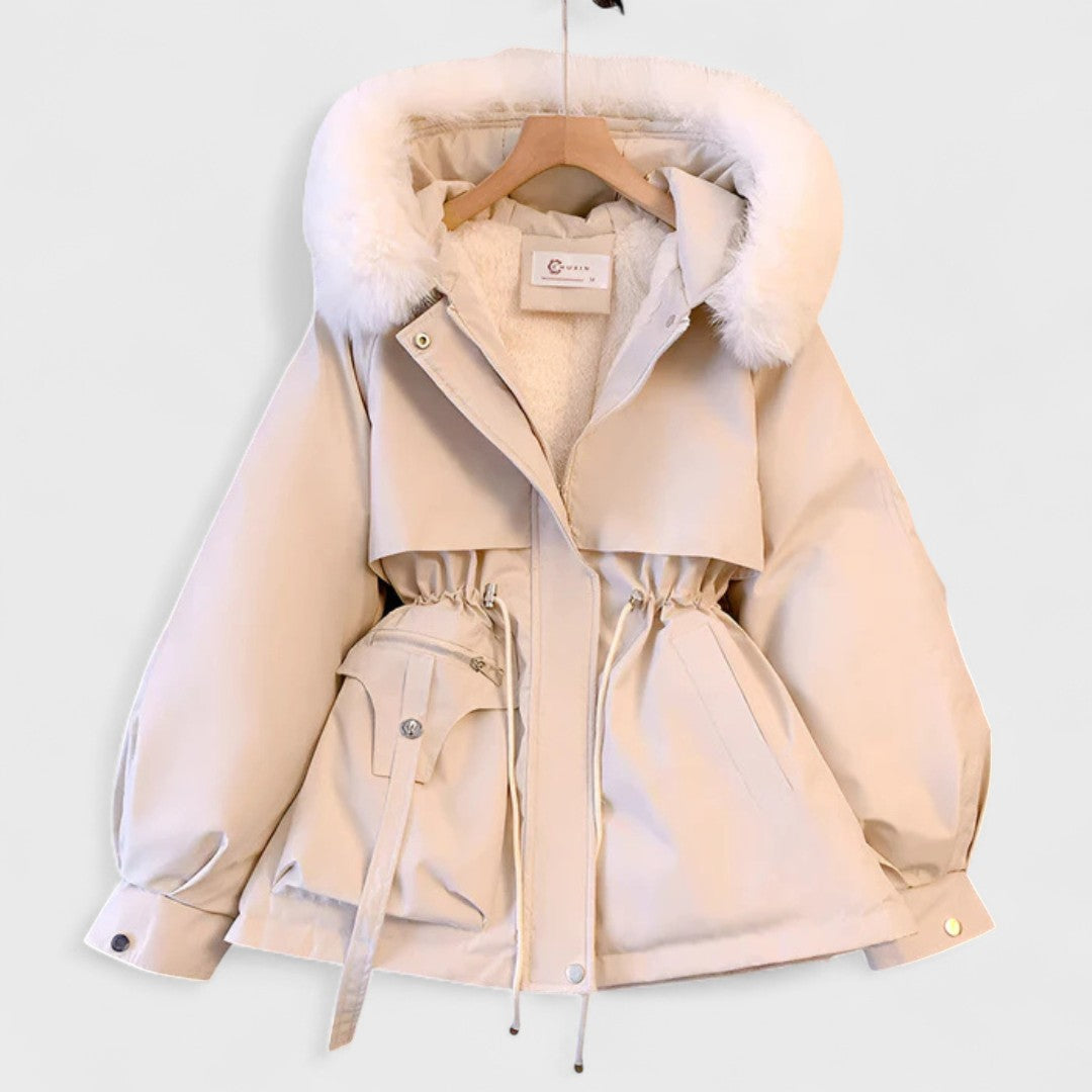 Cinched Waist Hooded Winter Jacket in White — VerolynBoutique