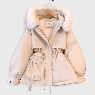 Cinched Waist Hooded Winter Jacket in White — VerolynBoutique