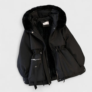 Cinched Waist Hooded Winter Jacket in Black — VerolynBoutique