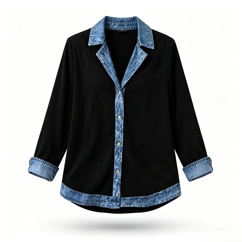 Denim Trim Knit Jacket in Black — VerolynBoutique