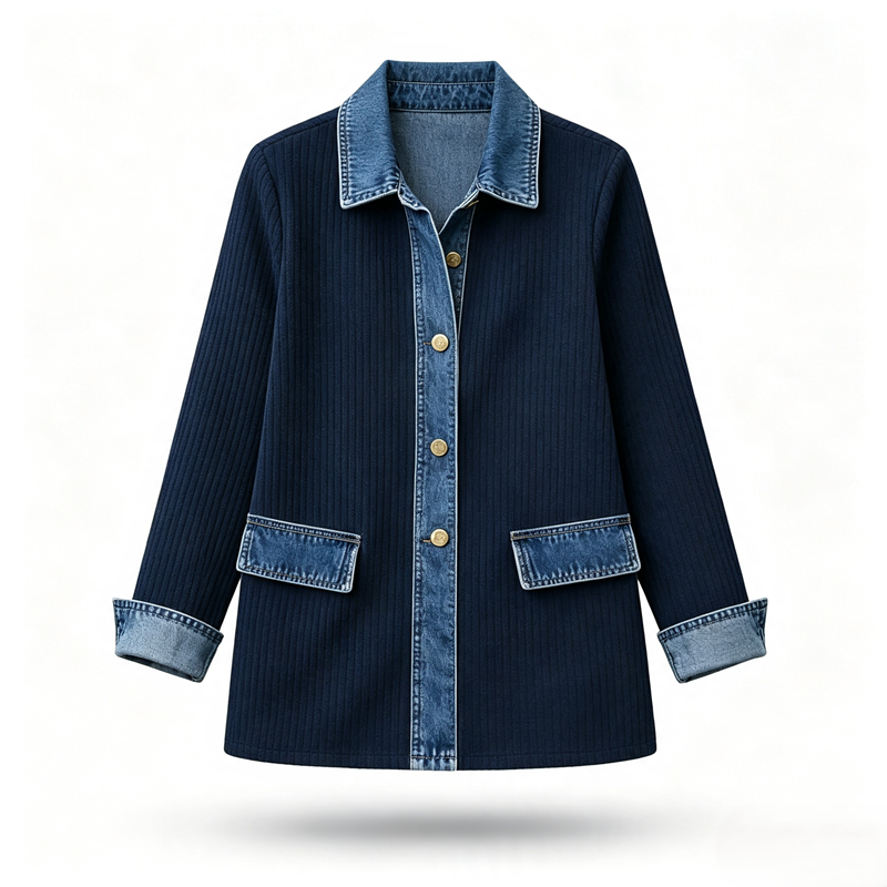 Denim Trim Knit Jacket in Navy — VerolynBoutique