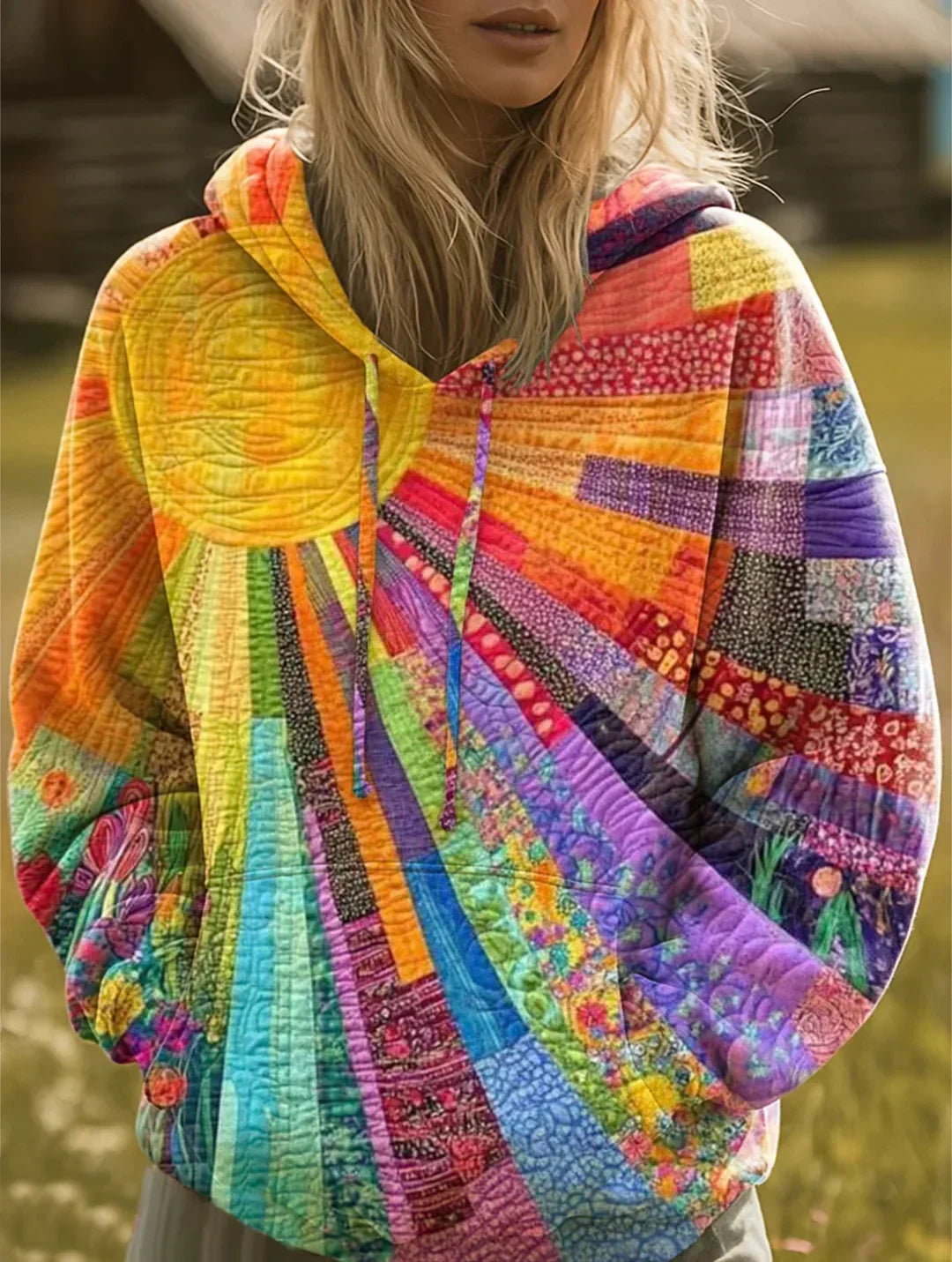 Sunburst Patchwork Hoodie in Multicolour — VerolynBoutique