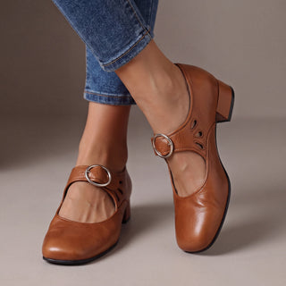 Verolyn cutout leather mary janes in cognac