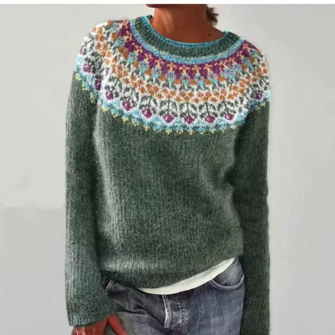 Verolyn sage floral fair isle yoke jumper