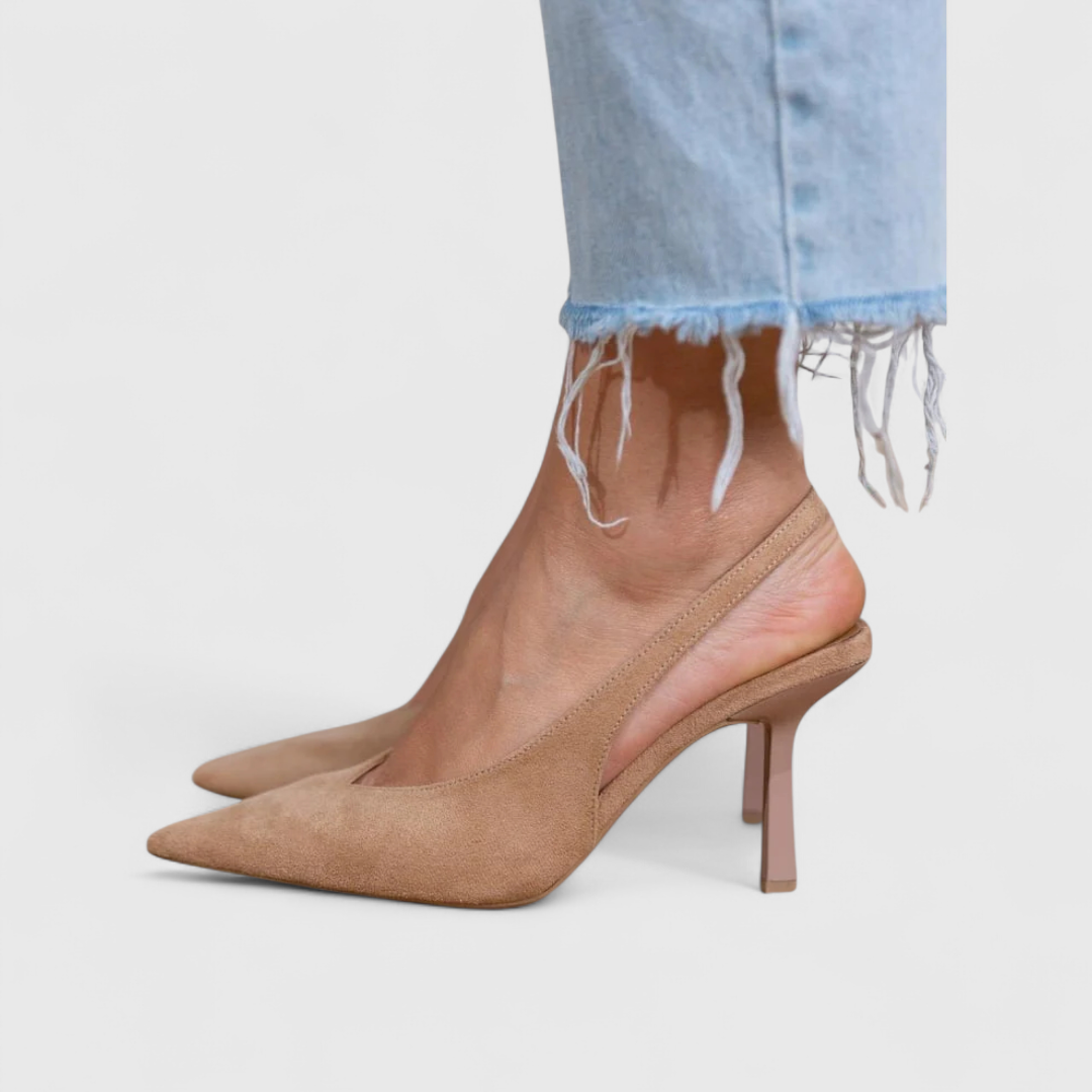 Pointed Slingback Stiletto Heels in Beige — VerolynBoutique