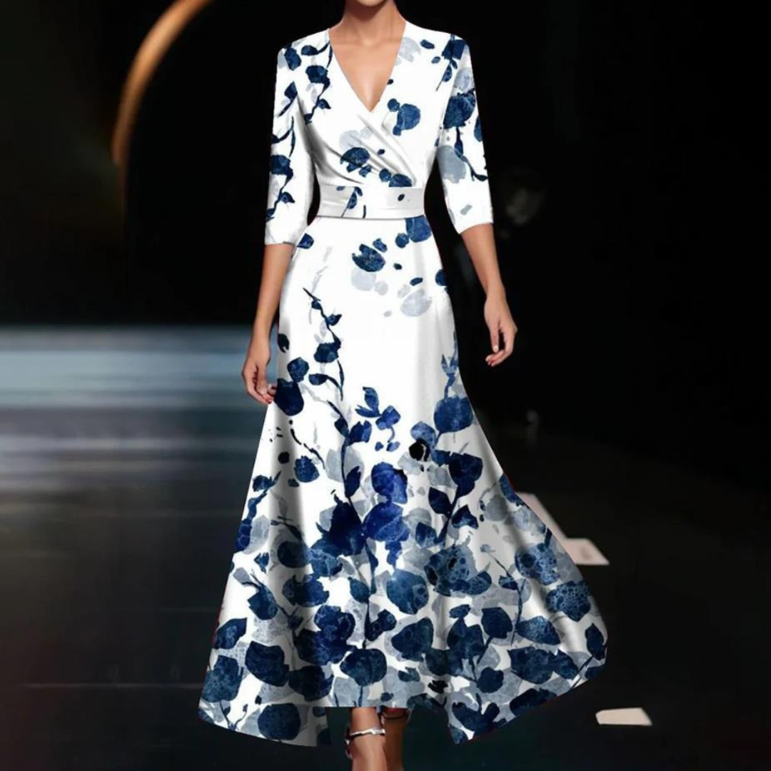 Floral Print Wrap Dress in Blue — VerolynBoutique