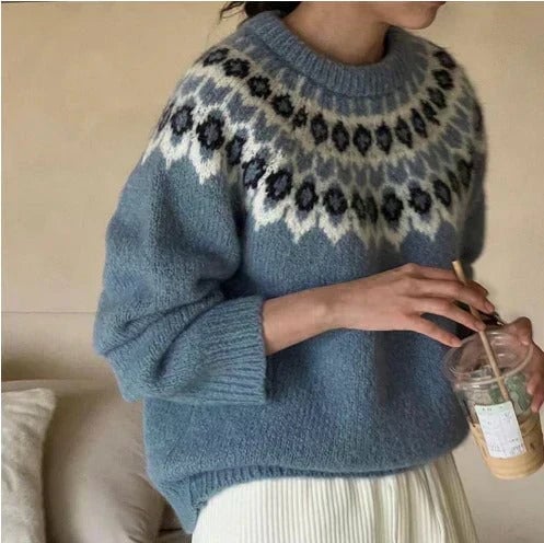 Verolyn slate blue jacquard yoke jumper