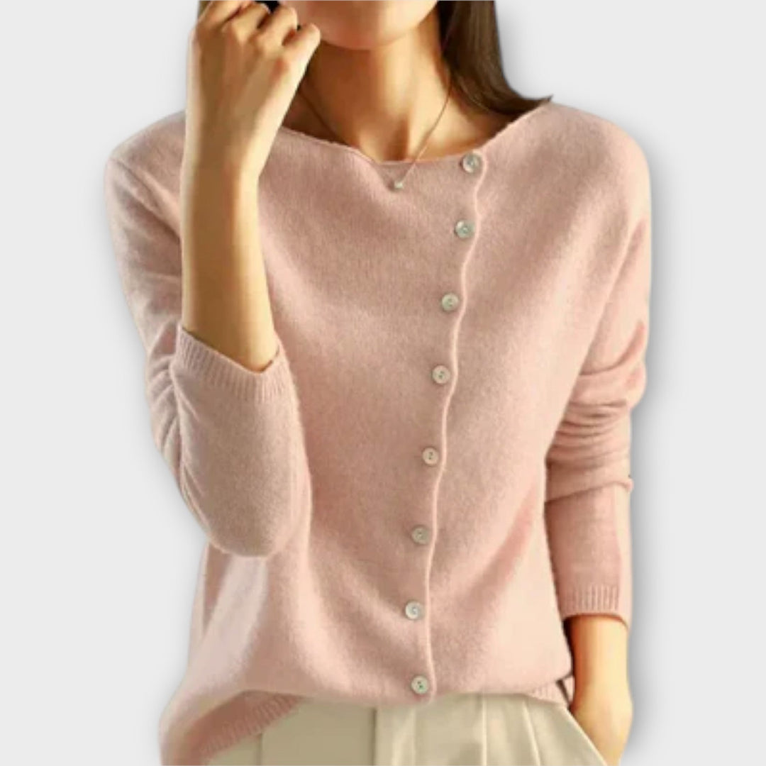 Asymmetric Button Knit Cardigan in Pink — VerolynBoutique