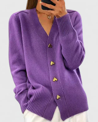 Heart Button V-Neck Cardigan in Purple — VerolynBoutique