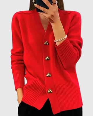 Heart Button V-Neck Cardigan in Red — VerolynBoutique