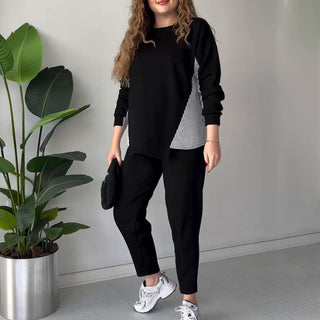 Colour Block Sweatshirt Jogger Set in Black — VerolynBoutique