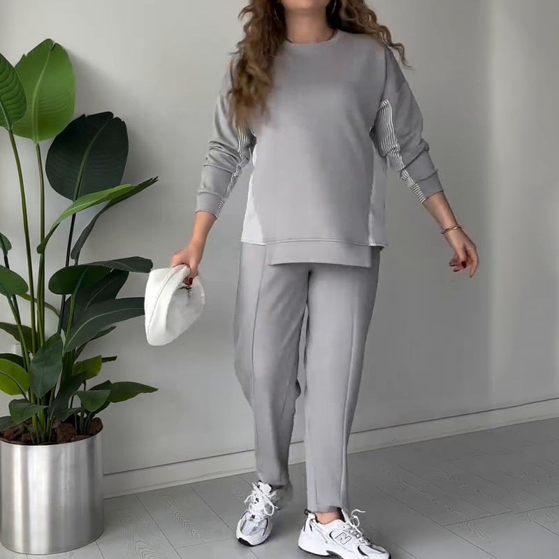 Colour Block Sweatshirt Jogger Set in Grey — VerolynBoutique