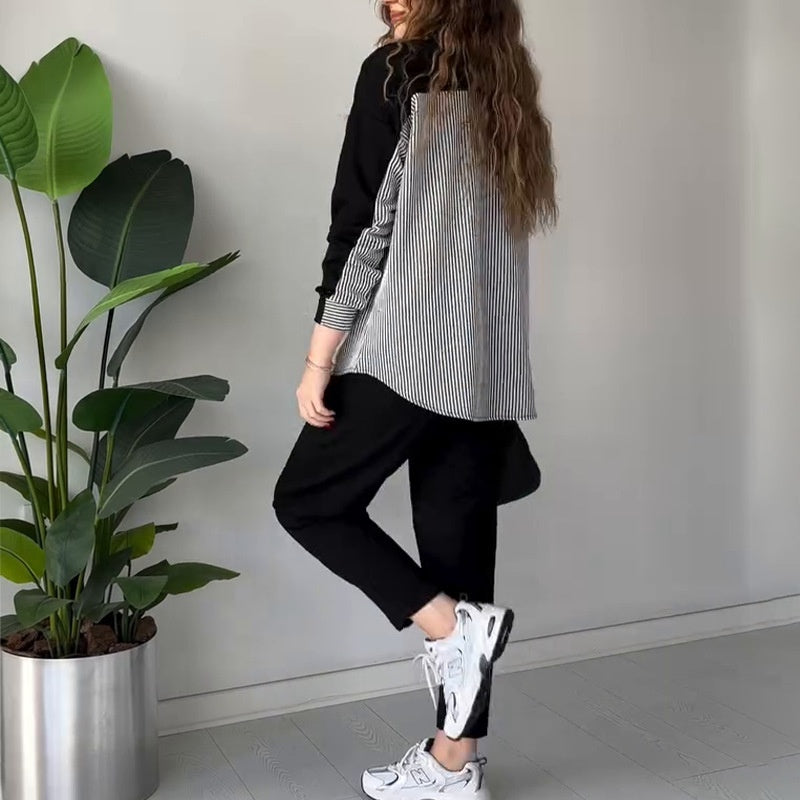 Colour Block Sweatshirt Jogger Set in Black — VerolynBoutique