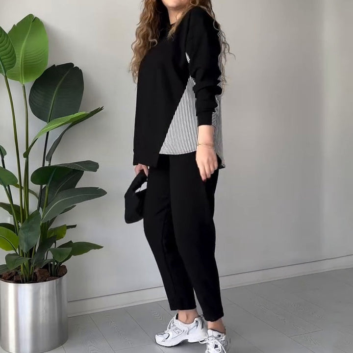 Colour Block Sweatshirt Jogger Set in Black — VerolynBoutique