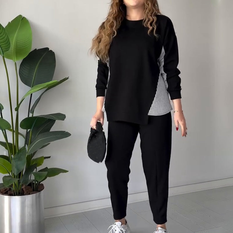 Colour Block Sweatshirt Jogger Set in Black — VerolynBoutique