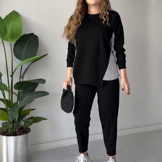 Colour Block Sweatshirt Jogger Set in Black — VerolynBoutique