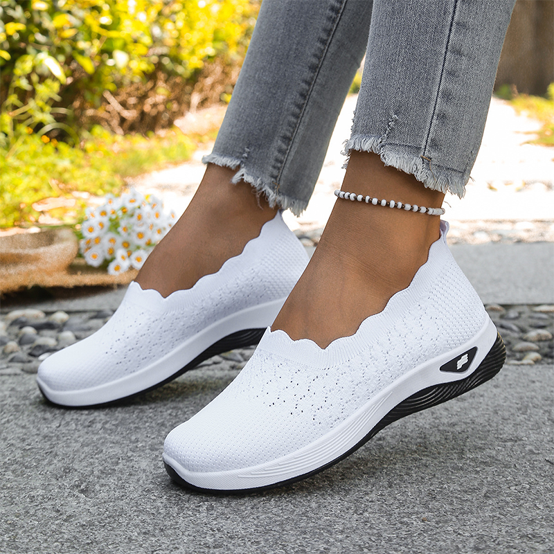 Scalloped Knit Trainers in White — VerolynBoutique
