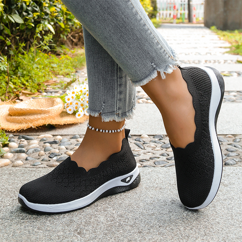 Scalloped Knit Trainers in Black — VerolynBoutique