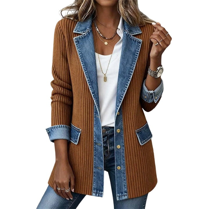 Denim Panel Knit Coat in Khaki — VerolynBoutique