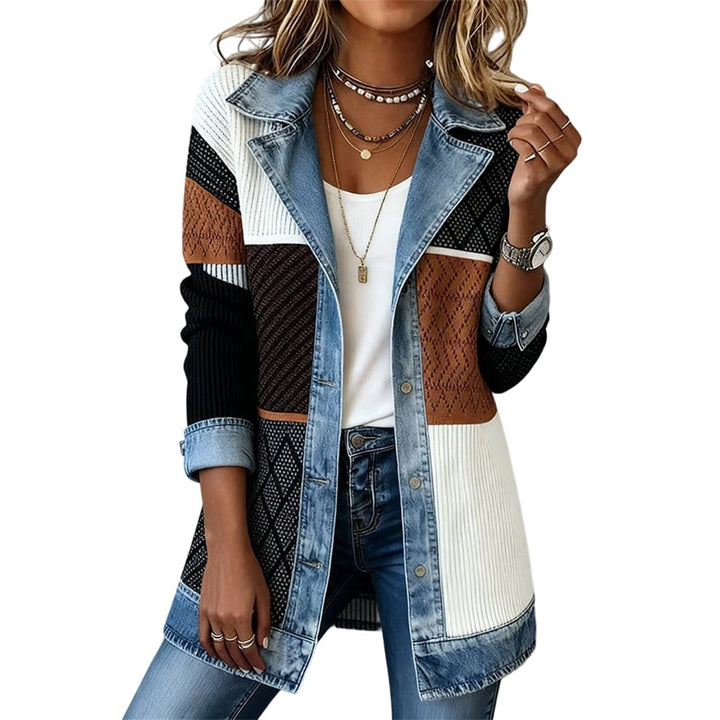 Denim Panel Knit Coat in Two-Tone — VerolynBoutique