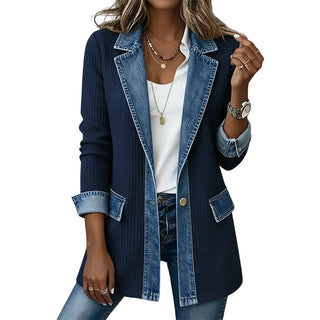 Denim Panel Knit Coat in Navy — VerolynBoutique