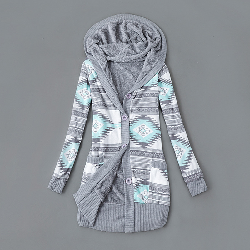 Verolyn plush-lined hooded knit cardigan in grey &amp; green