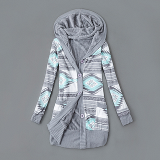 Verolyn plush-lined hooded knit cardigan in grey &amp; green