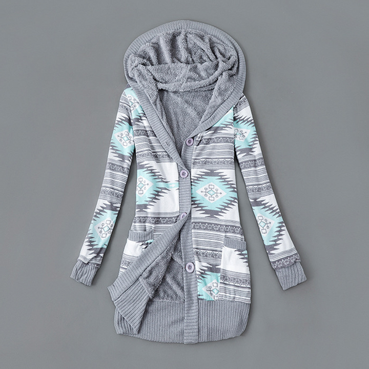 Verolyn plush-lined hooded knit cardigan in grey &amp; green