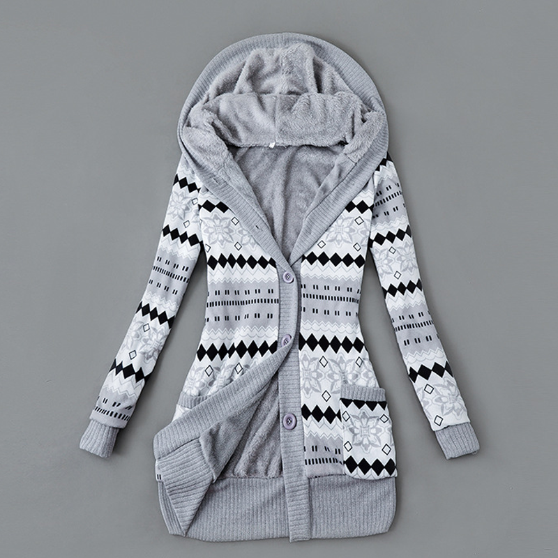 Verolyn plush-lined hooded knit cardigan in grey