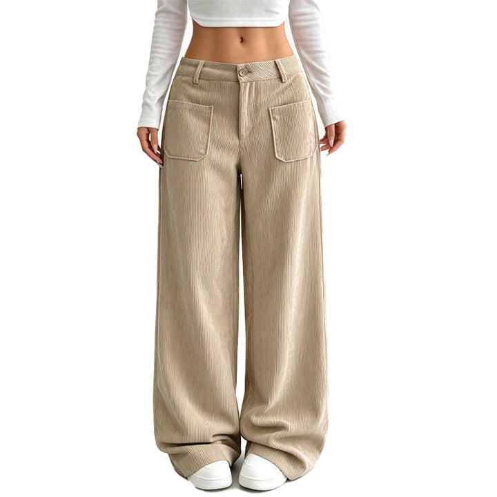 Corduroy Wide Leg Trousers in Apricot — VerolynBoutique