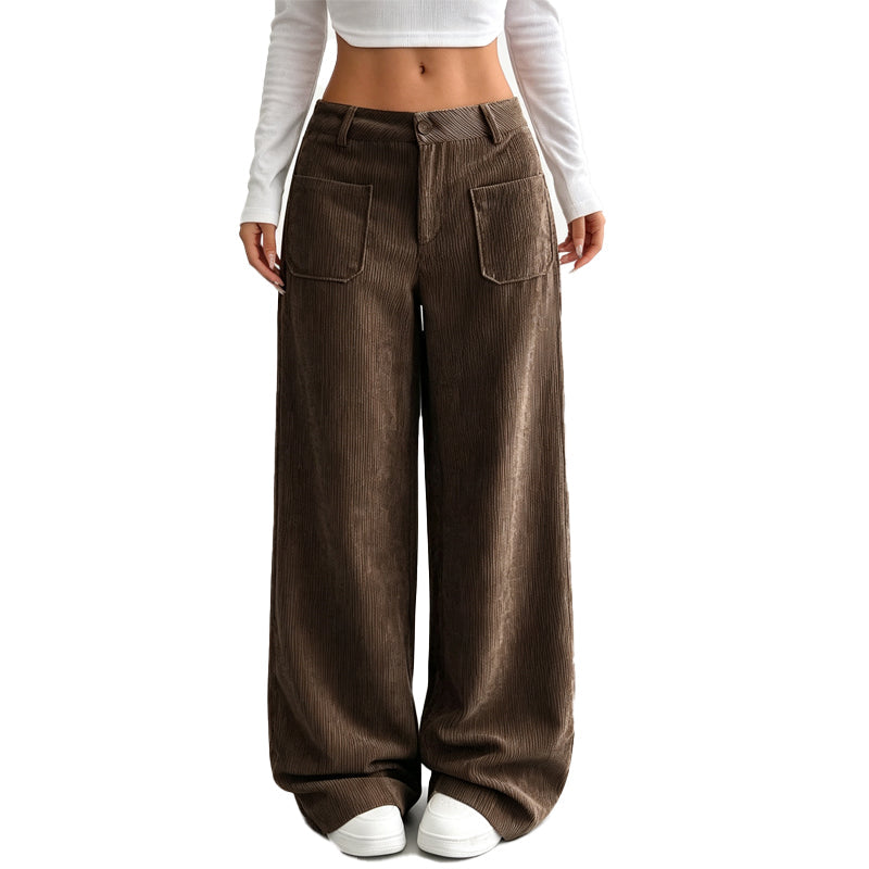 Corduroy Wide Leg Trousers in Coffee Brown — VerolynBoutique