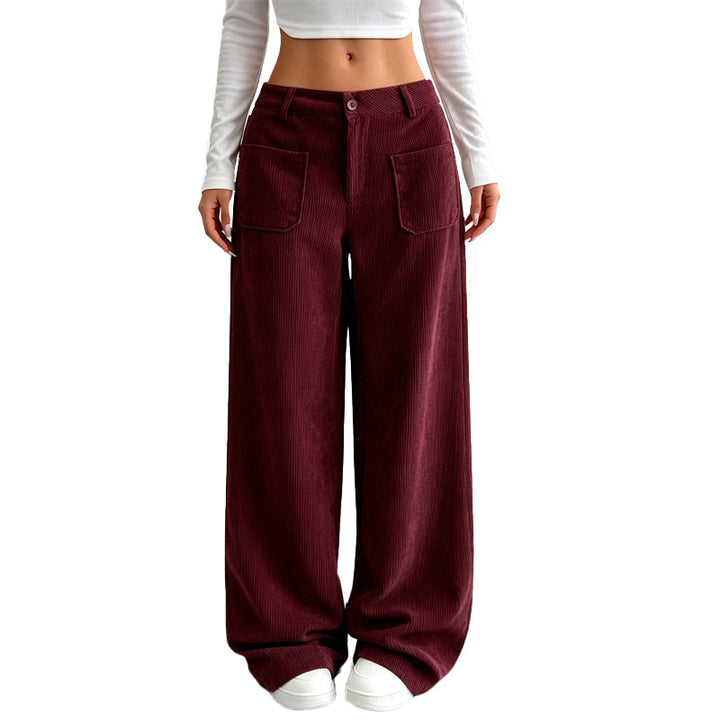 Corduroy Wide Leg Trousers in Burgundy — VerolynBoutique