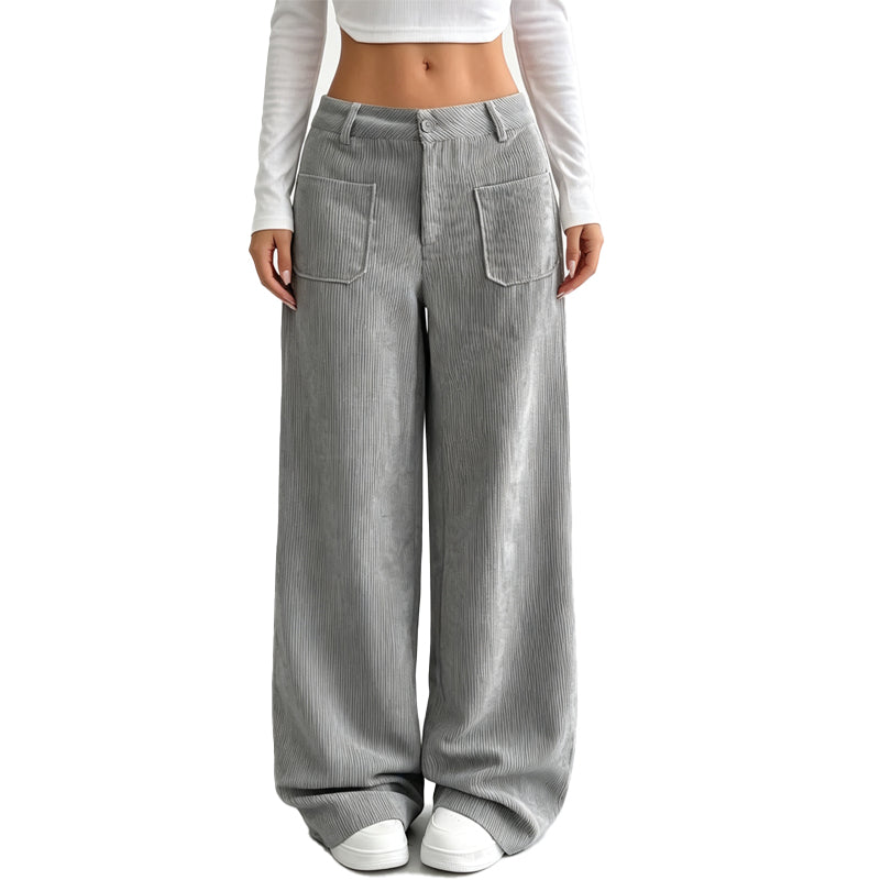 Corduroy Wide Leg Trousers in Grey — VerolynBoutique