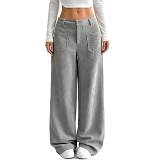 Corduroy Wide Leg Trousers in Grey — VerolynBoutique