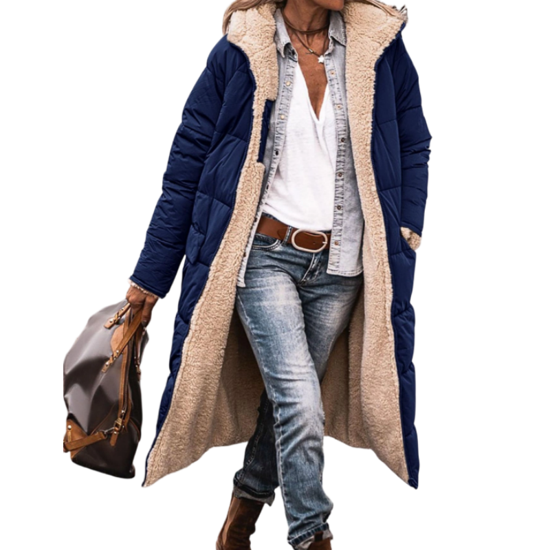 Verolyn reversible sherpa hooded coat in navy