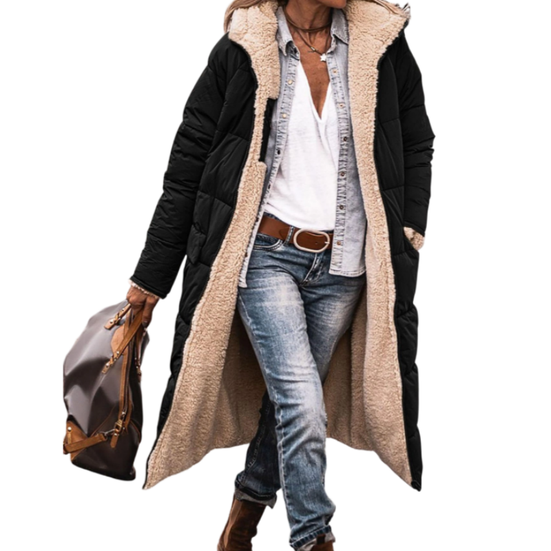 Verolyn reversible sherpa hooded coat in black