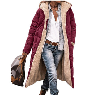 Verolyn reversible sherpa hooded coat in burgundy
