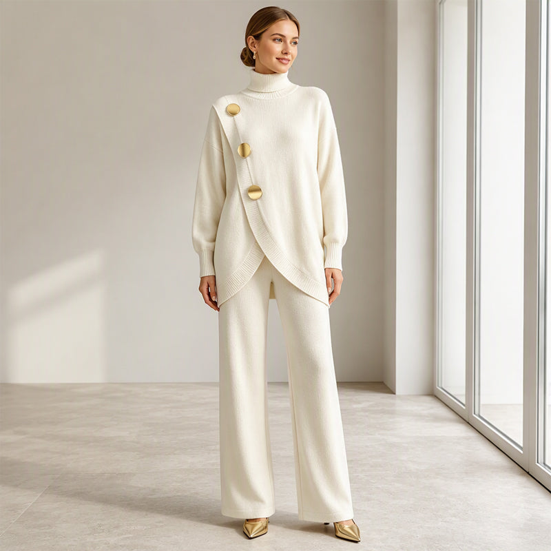 Gold Button Knit Co-ord Set in Sky Blue — VerolynBoutique