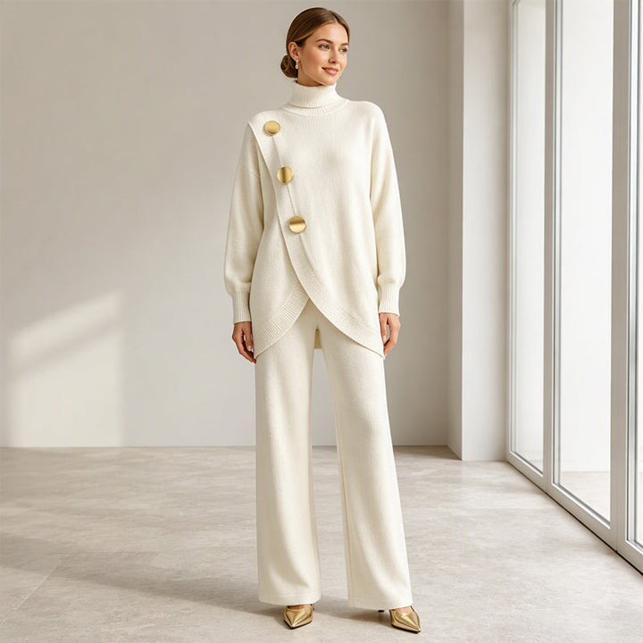Gold Button Knit Co-ord Set in Sky Blue — VerolynBoutique