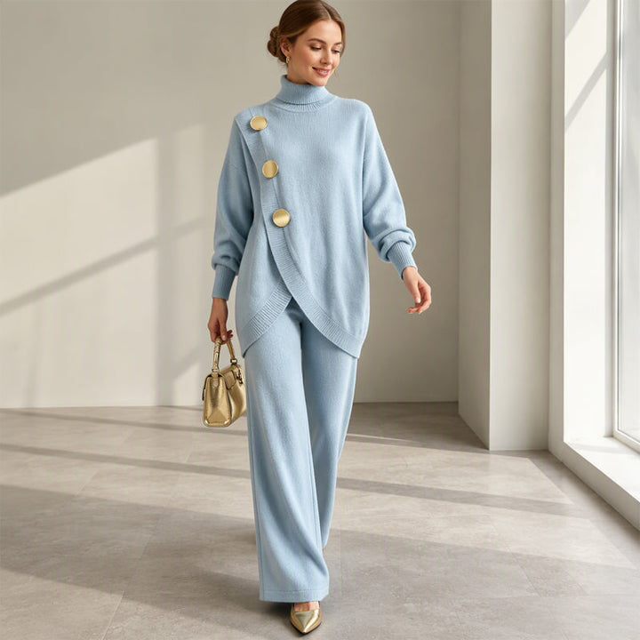 Gold Button Knit Co-ord Set in Sky Blue — VerolynBoutique