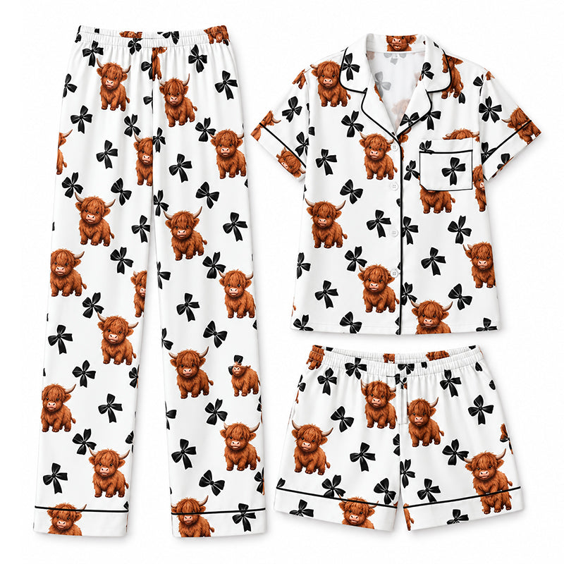 Verolyn highland cow print three-piece pyjama set in white